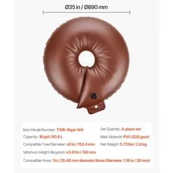 VEVOR Tree Watering Rings, 4 Pcs 16 Gallons Tree Watering Bags, 6-9 Hours Slow Release, Refillable Planting Water Bags, Water Saving, Heavy Duty Watering System for Shrub Tree Root Drip Irrigation