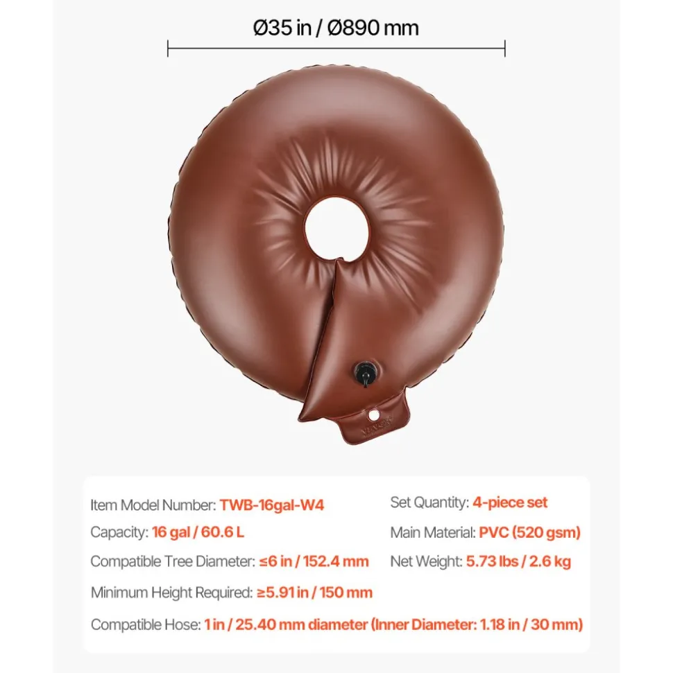VEVOR Tree Watering Rings, 4 Pcs 16 Gallons Tree Watering Bags, 6-9 Hours Slow Release, Refillable Planting Water Bags, Water Saving, Heavy Duty Watering System for Shrub Tree Root Drip Irrigation
