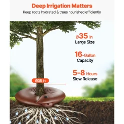 VEVOR Tree Watering Rings, 4 Pcs 16 Gallons Tree Watering Bags, 6-9 Hours Slow Release, Refillable Planting Water Bags, Water Saving, Heavy Duty Watering System for Shrub Tree Root Drip Irrigation