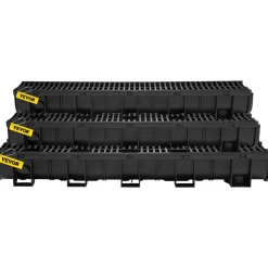 VEVOR Trench Drain System, Channel Drain with Plastic Grate, 5.9x5.1-Inch HDPE Drainage Trench, Black Plastic Garage Floor Drain, 6x39 Trench Drain Grate, with 6 End Caps, for Garden, Driveway-6 Pack