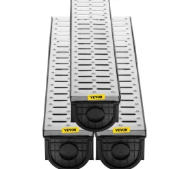 VEVOR Trench Drain System, Channel Drain with Metal Grate, 5.9x5.1-Inch HDPE Drainage Trench, Black Plastic Garage Floor Drain, 3x39 Trench Drain Grate, with 3 End Caps, for Garden, Driveway-3 Pack