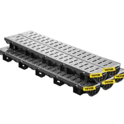VEVOR Trench Drain System, Channel Drain with Metal Grate, 5.7x3.1-Inch HDPE Drainage Trench, Black Plastic Garage Floor Drain, 5x39 Trench Drain Grate, with 5 End Caps, for Garden, Driveway-5 Pack