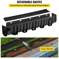 VEVOR Trench Drain System, Channel Drain with Plastic Grate, 5.9x7.5-Inch HDPE Drainage Trench, Black Plastic Garage Floor Drain, 4x39 Trench Drain Grate, with 4 End Caps, for Garden, Driveway-4 Pack