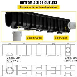 VEVOR Trench Drain System, Channel Drain with Plastic Grate, 5.9x7.5-Inch HDPE Drainage Trench, Black Plastic Garage Floor Drain, 4x39 Trench Drain Grate, with 4 End Caps, for Garden, Driveway-4 Pack