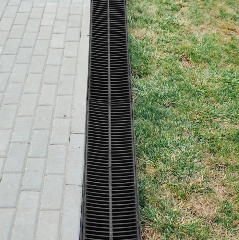 VEVOR Trench Drain System, Channel Drain with Plastic Grate, 5.9x7.5-Inch HDPE Drainage Trench, Black Plastic Garage Floor Drain, 4x39 Trench Drain Grate, with 4 End Caps, for Garden, Driveway-4 Pack