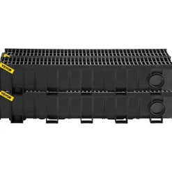 VEVOR Trench Drain System, Channel Drain with Plastic Grate, 5.9x7.5-Inch HDPE Drainage Trench, Black Plastic Garage Floor Drain, 4x39 Trench Drain Grate, with 4 End Caps, for Garden, Driveway-4 Pack