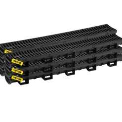 VEVOR Trench Drain System, Channel Drain with Plastic Grate, 5.8x3.1-Inch HDPE Drainage Trench, Black Plastic Garage Floor Drain, 6x39 Trench Drain Grate, with 6 End Caps, for Garden, Driveway-6 Pack