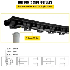 VEVOR Trench Drain System, Channel Drain with Plastic Grate, 5.8x3.1-Inch HDPE Drainage Trench, Black Plastic Garage Floor Drain, 6x39 Trench Drain Grate, with 6 End Caps, for Garden, Driveway-6 Pack