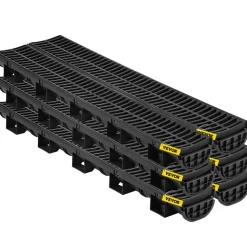 VEVOR Trench Drain System, Channel Drain with Plastic Grate, 5.8x3.1-Inch HDPE Drainage Trench, Black Plastic Garage Floor Drain, 6x39 Trench Drain Grate, with 6 End Caps, for Garden, Driveway-6 Pack