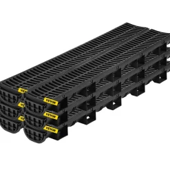 VEVOR Trench Drain System, Channel Drain with Plastic Grate, 5.8x3.1-Inch HDPE Drainage Trench, Black Plastic Garage Floor Drain, 6x39 Trench Drain Grate, with 6 End Caps, for Garden, Driveway-6 Pack