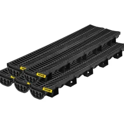 VEVOR Trench Drain System, Channel Drain with Plastic Grate, 5.7x3.1-Inch HDPE Drainage Trench, Black Plastic Garage Floor Drain, 5x39 Trench Drain Grate, with 5 End Caps, for Garden, Driveway-5 Pack