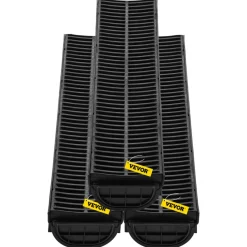 VEVOR Trench Drain System, Channel Drain with Plastic Grate, 5.7x3.1-Inch HDPE Drainage Trench, Black Plastic Garage Floor Drain, 3x39 Trench Drain Grate, with 3 End Caps, for Garden, Driveway-3 Pack