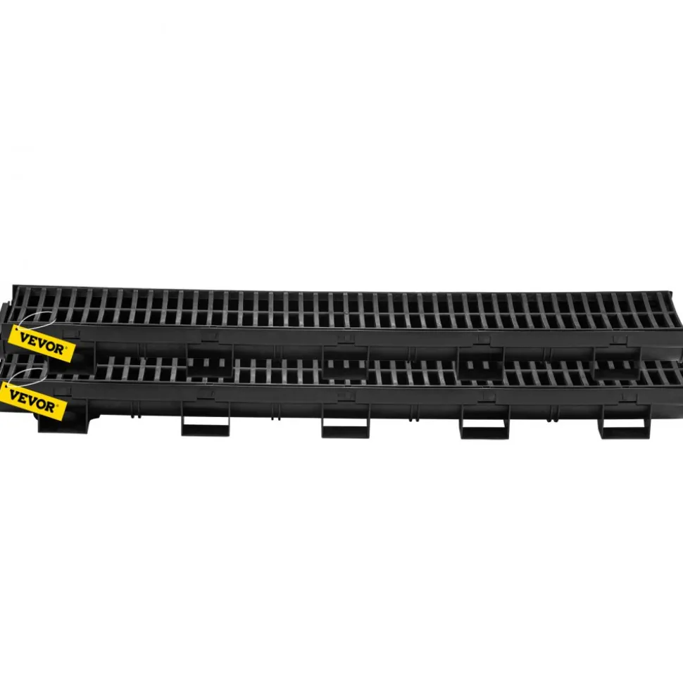 VEVOR Trench Drain System, Channel Drain with Plastic Grate, 5.7x3.1-Inch HDPE Drainage Trench, Black Plastic Garage Floor Drain, 3x39 Trench Drain Grate, with 3 End Caps, for Garden, Driveway-3 Pack