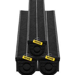 VEVOR Trench Drain System,5.8x5.2x39.4-Inch HDPE Drainage Trench,Channel Drain with Plastic Grate,Black Plastic Garage Floor Drain,3x39 Trench Drain Grate,with 3 End Caps, for Garden, Driveway-3 Pack