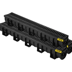 VEVOR Trench Drain System,5.8x5.2x39.4-Inch HDPE Drainage Trench,Channel Drain with Plastic Grate,Black Plastic Garage Floor Drain,3x39 Trench Drain Grate,with 3 End Caps, for Garden, Driveway-3 Pack
