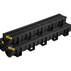 VEVOR Trench Drain System,5.8x5.2x39.4-Inch HDPE Drainage Trench,Channel Drain with Plastic Grate,Black Plastic Garage Floor Drain,3x39 Trench Drain Grate,with 3 End Caps, for Garden, Driveway-3 Pack