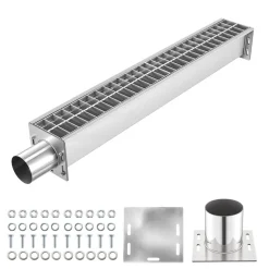 VEVOR Trench Drain, 39.3 x 5.8 x 5.5 in, Linear Drainage Channel with Galvanized Steel Grate, 304 Stainless Steel Channel Drain, Outdoor Drainage System for Driveway, Patio, Pool, Garden, Silver