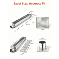 VEVOR Trench Drain, 39.3 x 5.8 x 5.5 in, Linear Drainage Channel with Galvanized Steel Grate, 304 Stainless Steel Channel Drain, Outdoor Drainage System for Driveway, Patio, Pool, Garden, Silver