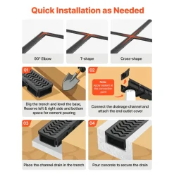 VEVOR Trench Drain, 39.6 x 4.1 x 2.4 in, 5 Pack Linear Drainage Channel, HDPE Channel Drain with Grates & End Caps, Premium Outdoor Drainage System for Driveway, Patio, Pool, Garden, Yard, Black