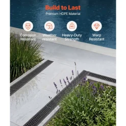 VEVOR Trench Drain, 39.6 x 4.1 x 2.4 in, 5 Pack Linear Drainage Channel, HDPE Channel Drain with Grates & End Caps, Premium Outdoor Drainage System for Driveway, Patio, Pool, Garden, Yard, Black