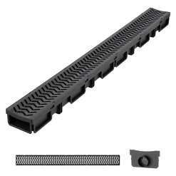 VEVOR Trench Drain, 39.6 x 4.1 x 2.4 in, 5 Pack Linear Drainage Channel, HDPE Channel Drain with Grates & End Caps, Premium Outdoor Drainage System for Driveway, Patio, Pool, Garden, Yard, Black