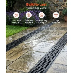 VEVOR Trench Drain, 39.7 x 5.8 x 7.4 in, 3 Pack Linear Drainage Channel with Stainless Steel Grate, HDPE Channel Drain, Outdoor Drainage System for Driveway, Patio, Pool, Garden, Black & Silver
