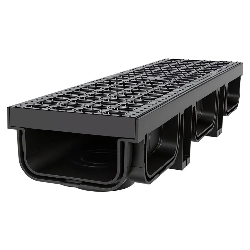 VEVOR Trench Drain, 20.1 x 5.5 x 3.5 in, 12 Pack Linear Drainage Channel, HDPE Channel Drain with Grates & End Caps, Premium Outdoor Drainage System for Driveway, Patio, Pool, Garden, Yard, Black