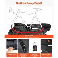 VEVOR Triathlon Bike Travel Bag, Transport Bicycle Storage Carry Bag with TSA Lock & Dual Zipper, Triathlon Bicycle Case Max. Wheelbase 42 in for Travel, Outdoor Use, Train Airplane Subway Transport