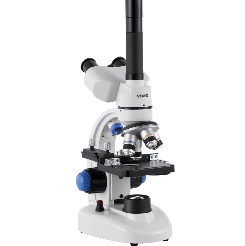 VEVOR Trinocular Microscope, 40-5000X Magnification, Professional Compound Microscope for Adult with Phone Adapter, LED Light, Aluminum Alloy Body, for Lab, School, Home, Education