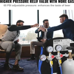 VEVOR Triple Gauge Regulator, CO2 Regulator Gauge with 0-60PSI, Heavy Duty CO2 Gauge Gas System, Draft Beer Regulator with Check Valve, Adjustable Pressure Regulator for Draft Beer Homebrew, CGA320