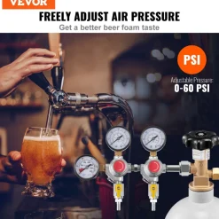 VEVOR Triple Gauge Regulator, CO2 Regulator Gauge with 0-60PSI, Heavy Duty CO2 Gauge Gas System, Draft Beer Regulator with Check Valve, Adjustable Pressure Regulator for Draft Beer Homebrew, CGA320