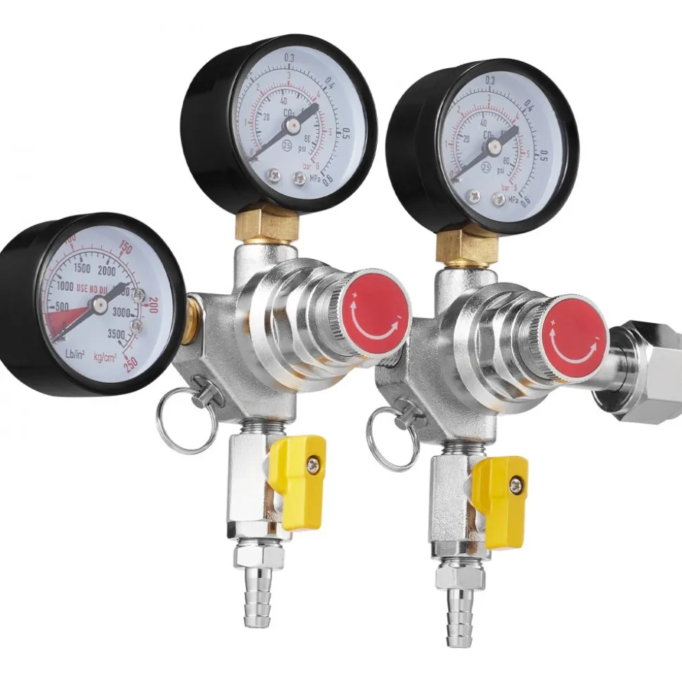VEVOR Triple Gauge Regulator, CO2 Regulator Gauge with 0-60PSI, Heavy Duty CO2 Gauge Gas System, Draft Beer Regulator with Check Valve, Adjustable Pressure Regulator for Draft Beer Homebrew, CGA320