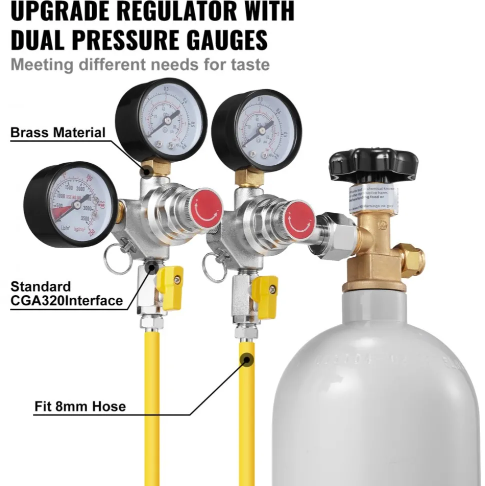 VEVOR Triple Gauge Regulator, CO2 Regulator Gauge with 0-60PSI, Heavy Duty CO2 Gauge Gas System, Draft Beer Regulator with Check Valve, Adjustable Pressure Regulator for Draft Beer Homebrew, CGA320