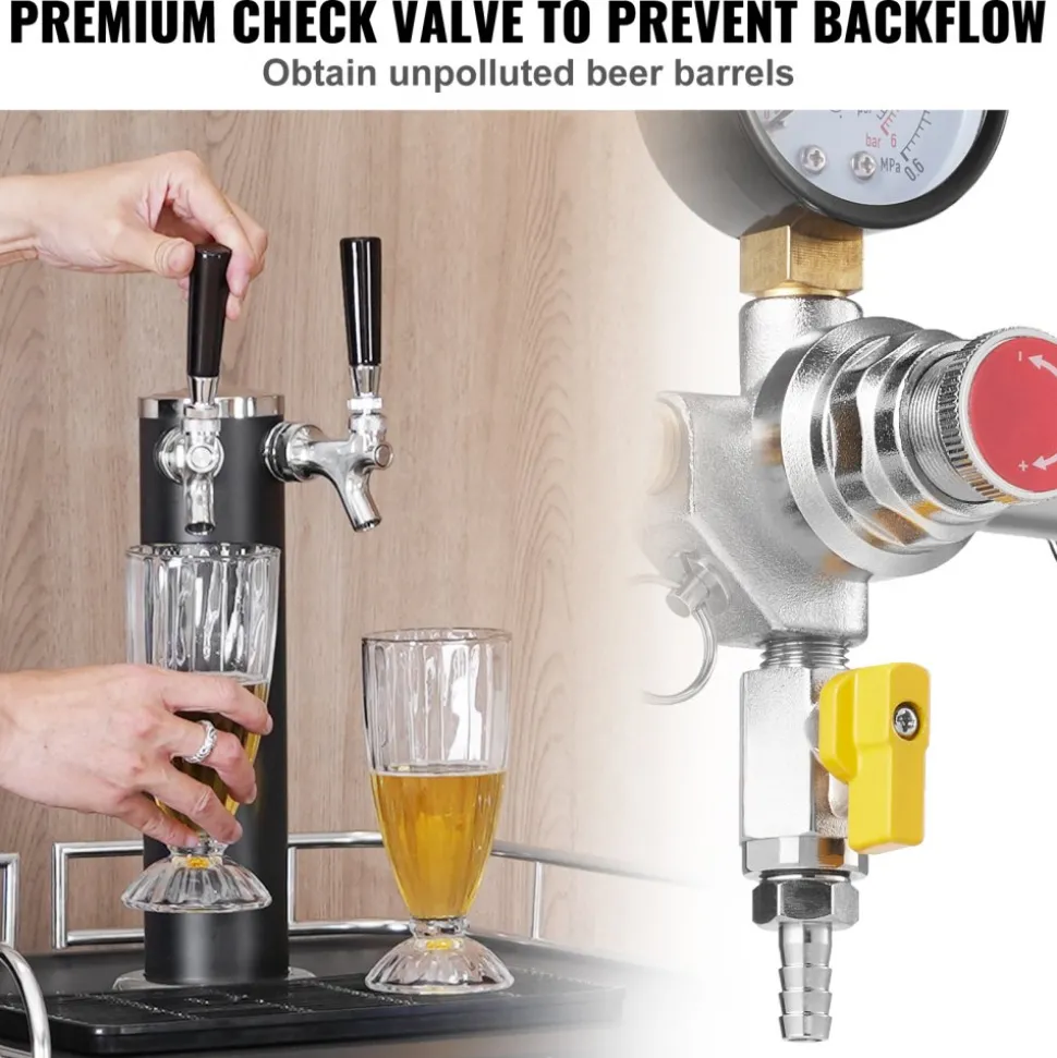 VEVOR Triple Gauge Regulator, CO2 Regulator Gauge with 0-60PSI, Heavy Duty CO2 Gauge Gas System, Draft Beer Regulator with Check Valve, Adjustable Pressure Regulator for Draft Beer Homebrew, CGA320