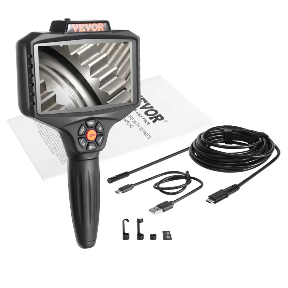 VEVOR Triple Lens Borescope, 5" IPS Screen Inspection Camera with Lights, 8X Zoom 1080P HD Split Screen, 10 LED Lights Scope Endoscope Camera for Automotive, Plumbing(16.5FT Cable, 32GB Card)