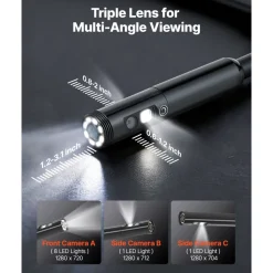 VEVOR Triple Lens Endoscope with Light, 4.5