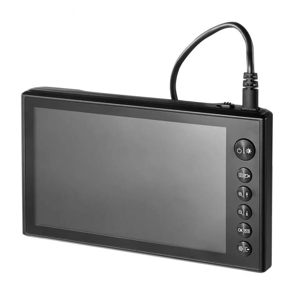 VEVOR Triple Lens Endoscope with Dual-Cable Setup, Industrial Borescope with Light, 7" HD IPS Spilt-Screen, 8 + 2 LEDs, 8X Zoom, IP67 Waterproof Snake Camera for Auto, Plumbing (16.4FT + 9.8FT Cables)