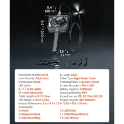 VEVOR Triple Lens Endoscope with Light, 5