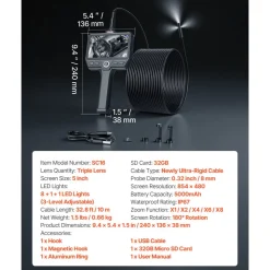 VEVOR Triple Lens Endoscope with Light, 5