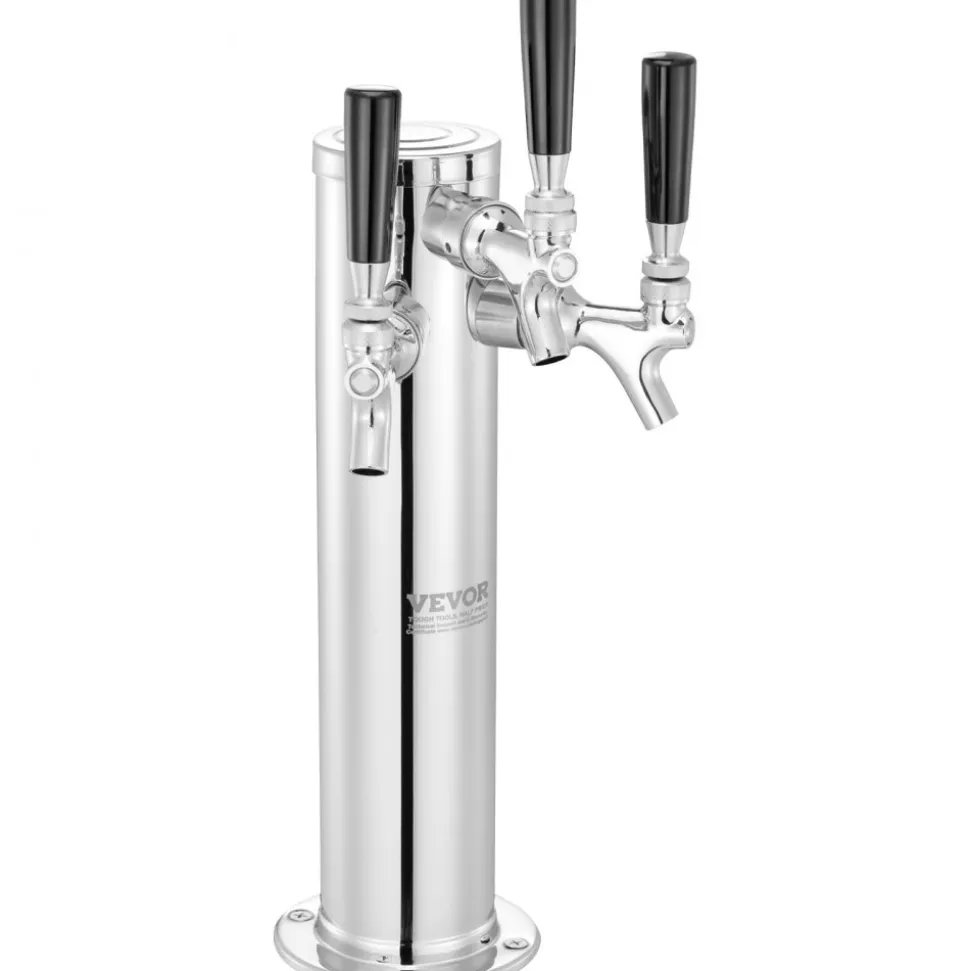 VEVOR Triple Taps Draft Beer Tower Dispenser, Stainless Steel Keg Beer Tower, Kegerator Tower Kit with Pre-Assembled Tubing and Self-Closing Faucet Shanks for Party, Bar, Pub, Restaurant