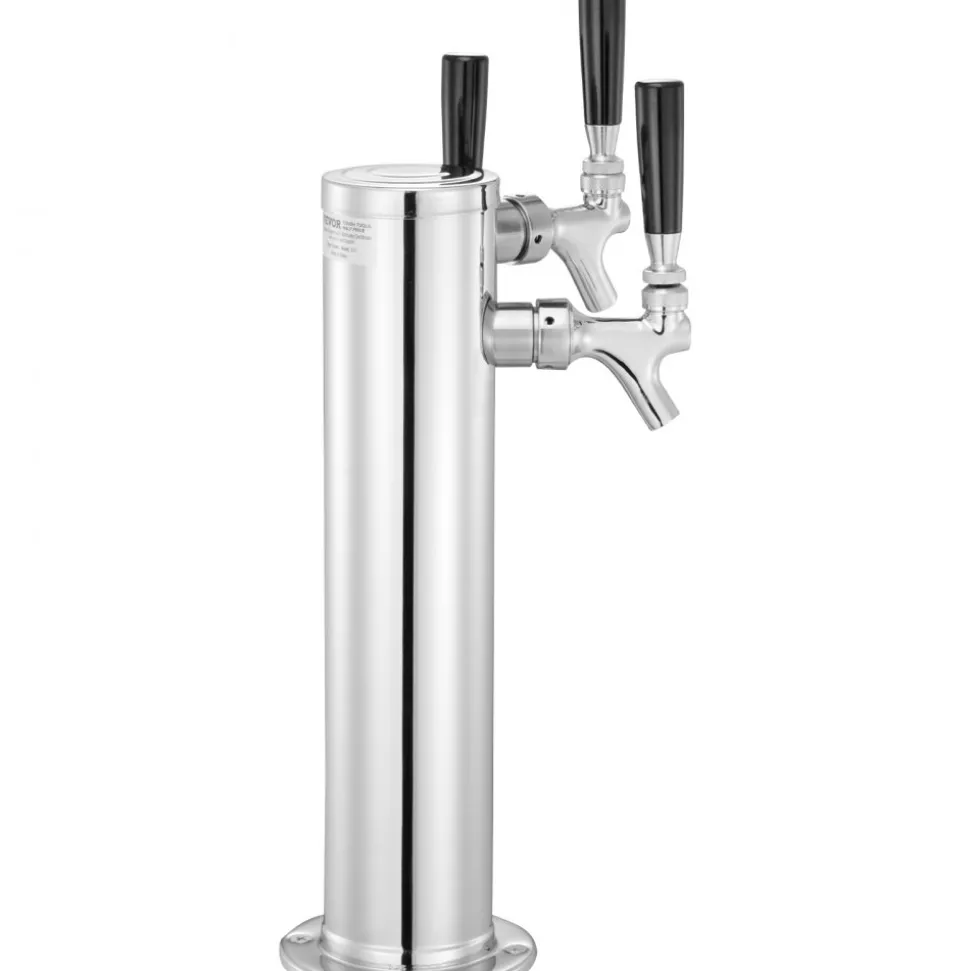 VEVOR Triple Taps Draft Beer Tower Dispenser, Stainless Steel Keg Beer Tower, Kegerator Tower Kit with Pre-Assembled Tubing and Self-Closing Faucet Shanks for Party, Bar, Pub, Restaurant