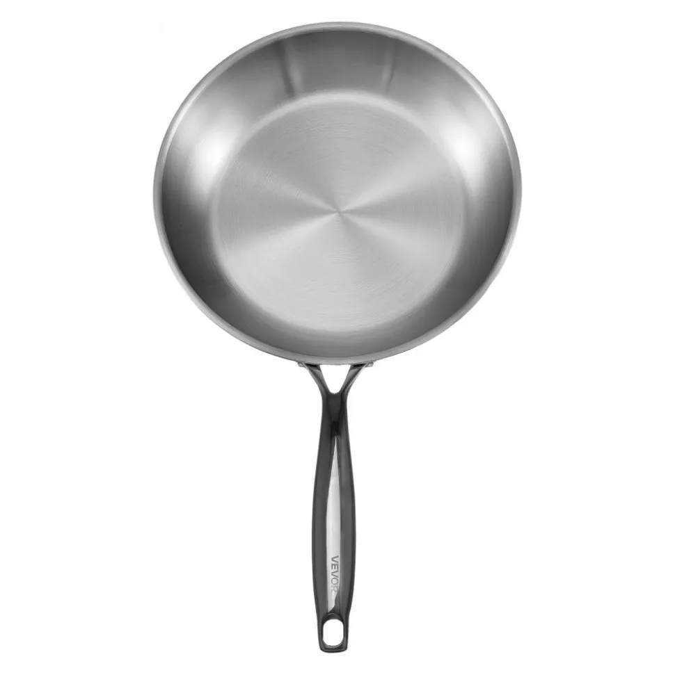 VEVOR Tri-Ply Stainless Steel Frying Pan, 3 Pcs Set (8, 10, 12 in), Cooking Skillet with Heat-Resistant Handle, Chef's Kitchen Cookware, Oven, Gas, Electric, Induction, Dishwasher Compatible, Silver