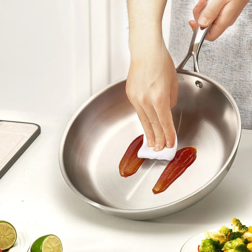 VEVOR Tri-Ply Stainless Steel Frying Pan, 3 Pcs Set (8, 10, 12 in), Cooking Skillet with Heat-Resistant Handle, Chef's Kitchen Cookware, Oven, Gas, Electric, Induction, Dishwasher Compatible, Silver