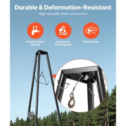 VEVOR Tripod Deer Hoist, 500 lbs Load Capacity, Hunting Game Hoist Winch Lift with Gambrel & Manual Winch, Hunting Game Skinning and Cleaning Accessory for Cleaning, Skinning, and Moving, Black