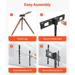 VEVOR Tripod Easel TV Stand, for 40-65 inch Flat Screen/Curved TVs Up to 99 lbs, 18° Left-Right Rotation Portable TV Stand with Oak Wood Legs, for Bedroom, Living Room, Studio, MAX VESA 600 x 400 mm