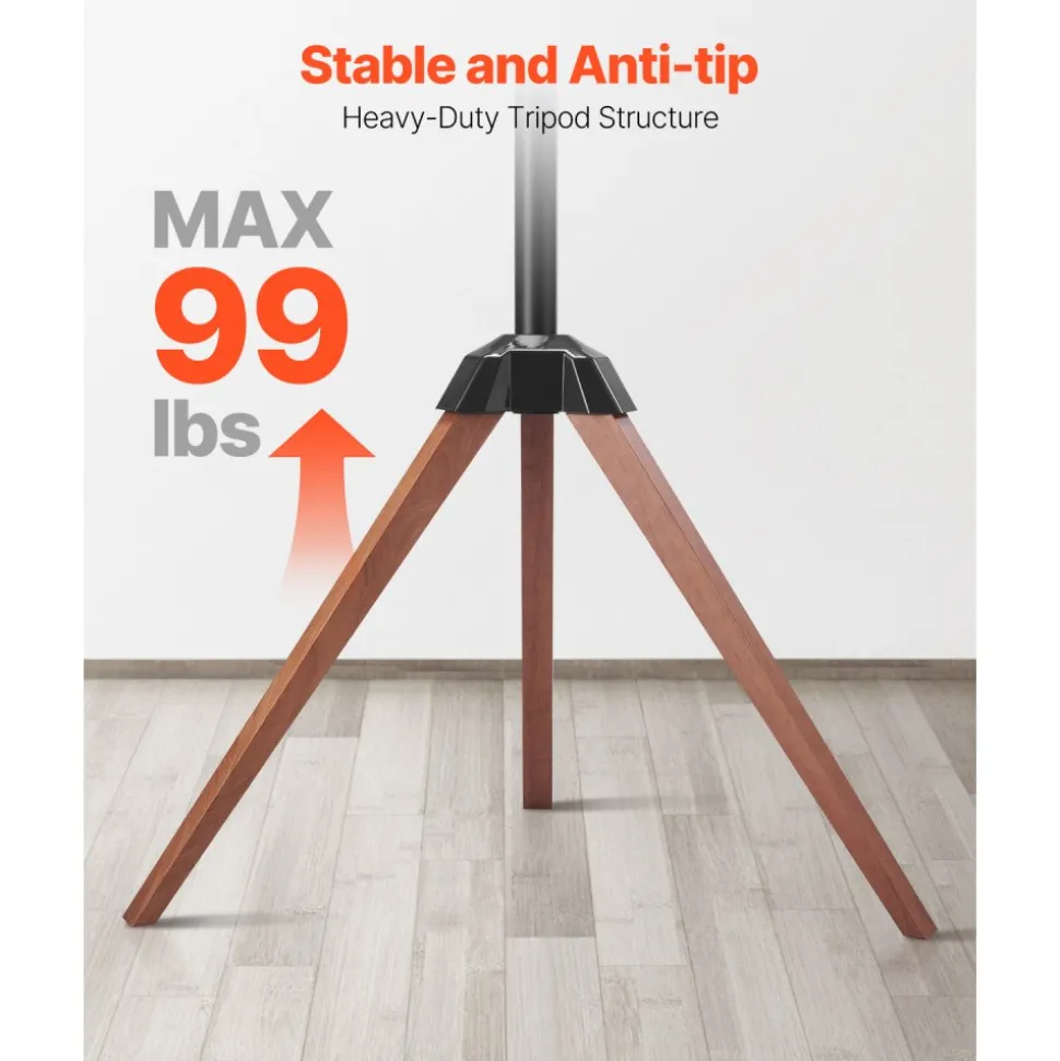 VEVOR Tripod Easel TV Stand, for 40-65 inch Flat Screen/Curved TVs Up to 99 lbs, 18° Left-Right Rotation Portable TV Stand with Oak Wood Legs, for Bedroom, Living Room, Studio, MAX VESA 600 x 400 mm