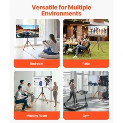 VEVOR Tripod Easel TV Stand, for 40-65 inch Flat Screen/Curved TVs Up to 99 lbs, 18° Left-Right Rotation Portable TV Stand with Oak Wood Legs, for Bedroom, Living Room, Studio, MAX VESA 600 x 400 mm