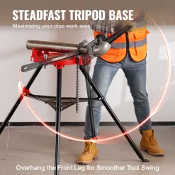 VEVOR 460-6 Tripod Pipe Chain Vise 1/8"-6" Capacity, Pipe Stand Portable Foldable Steel Legs, Pipe Stands with Tool Tray, Tripod Stand Chain Vise Ideal for a Variety of Pipe Materials