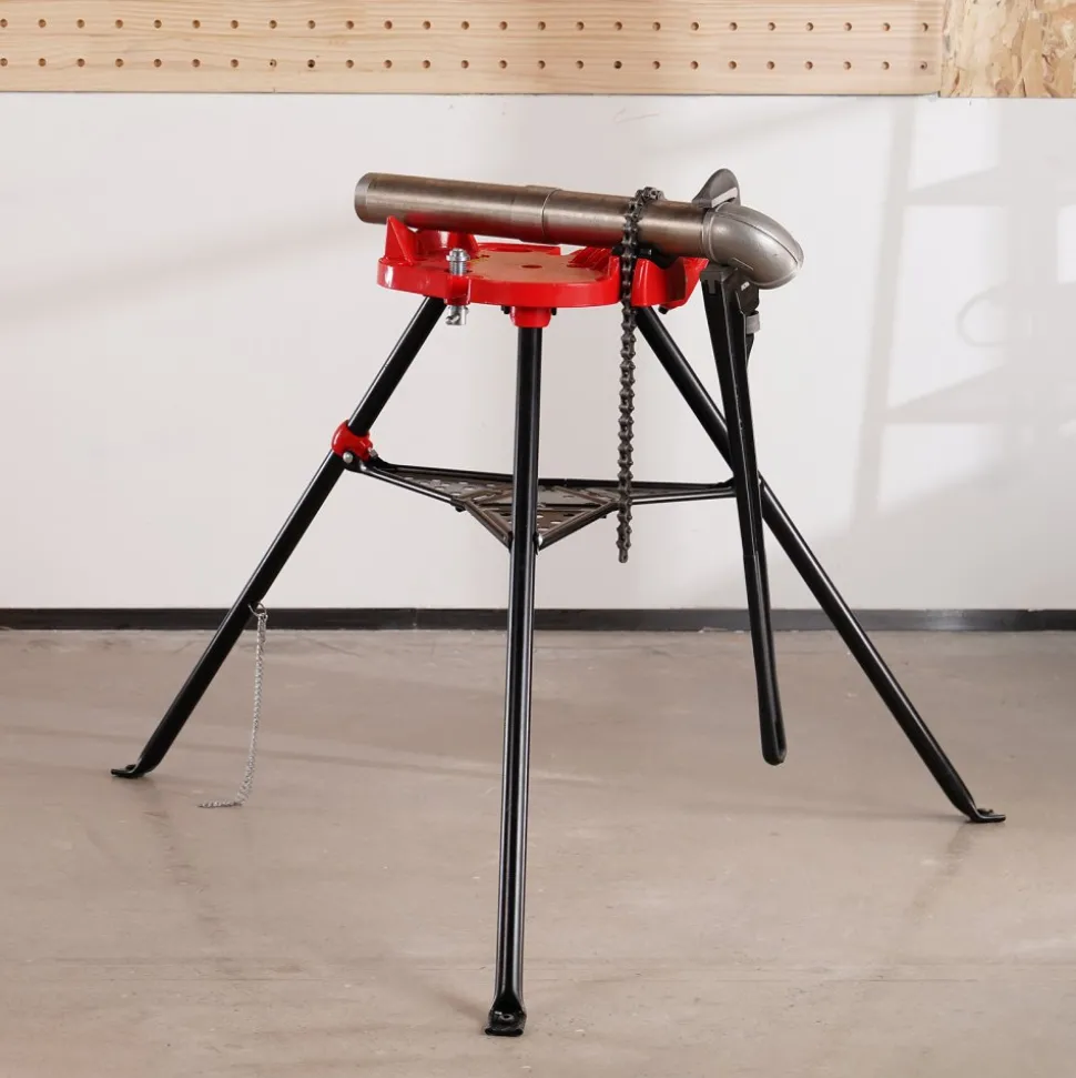 VEVOR 460-6 Tripod Pipe Chain Vise 1/8"-6" Capacity, Pipe Stand Portable Foldable Steel Legs, Pipe Stands with Tool Tray, Tripod Stand Chain Vise Ideal for a Variety of Pipe Materials