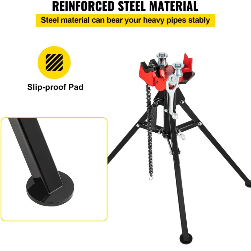 VEVOR Tripod Pipe Chain Vise, 1/8"-5" Pipe Capacity, 36.4“ Length Chain Vise Stand with Portable Folding Steel Legs, for Grabbing, Supporting and Bending Pipes in Factory, Workshop and Home